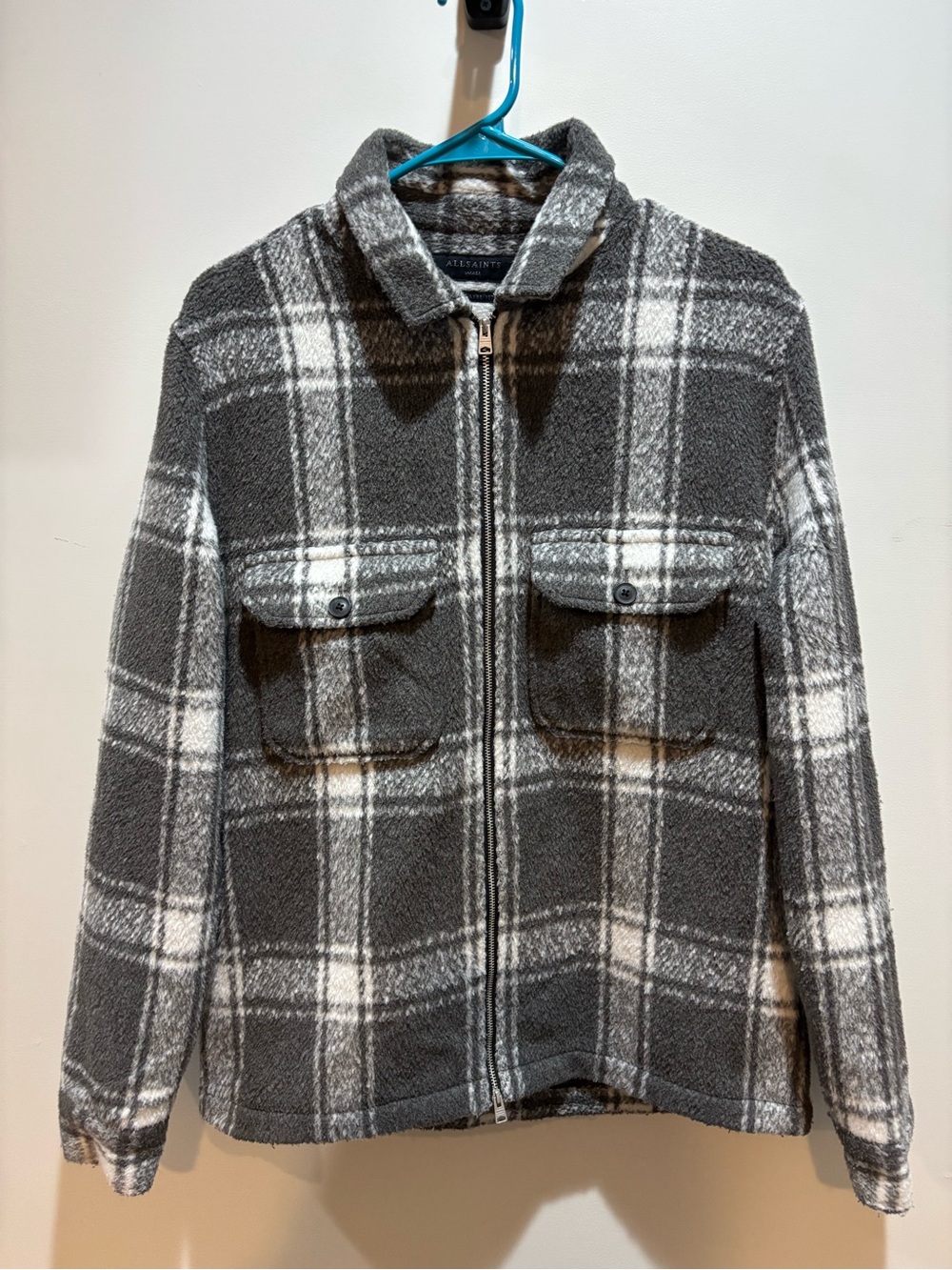 All Saints Plaid boxy Zip-Front Jacket - Gray & White